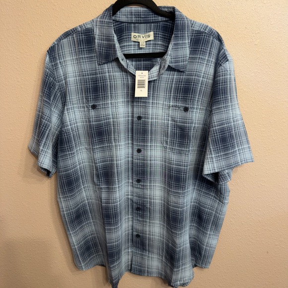 Orvis Other - Orvis Mens XL Blue Plaid Short Sleeve Button Down Shirt Polyester NWT
